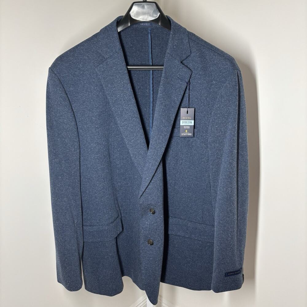 Stafford Big & Tall Men’s 56 Long Stretch Seasonal Texture Navy HB Sport Coat